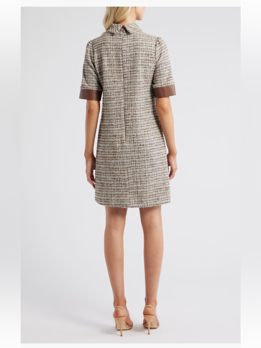 NWT Julia Jordan Faux-Leather-Trim Tweed Shift Dress size 10 - Picture 2 of 6